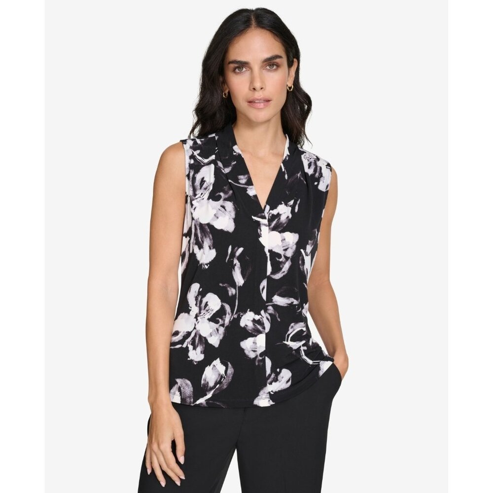 Calvin Klein Women Printed V-Neck Sleeveless Camisole Top White Black Size XL